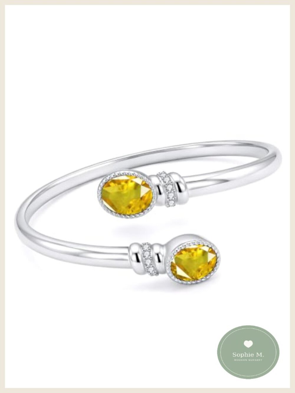 14K White Gold Plated Birthstone Bangle Bracelet for Women
